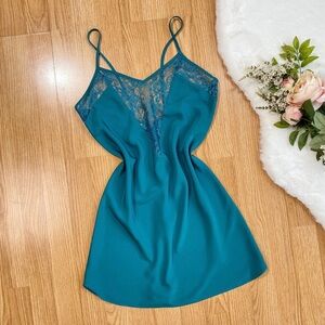 Vintage Victoria’s Secret Gold Label teal blue slip dress